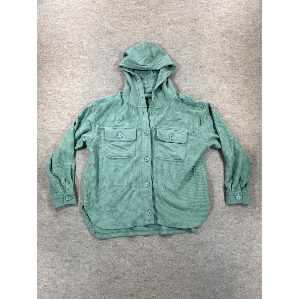 American Eagle Outfitters Corduroy Shacket Womens Medium Green Cotton Hooded